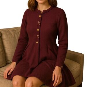 Vintage Adolfo‎ Saks Fifth Avenue Burgundy Knit Dress Gold Button Chain